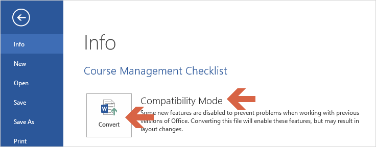 How to turn off compatibility mode in word
